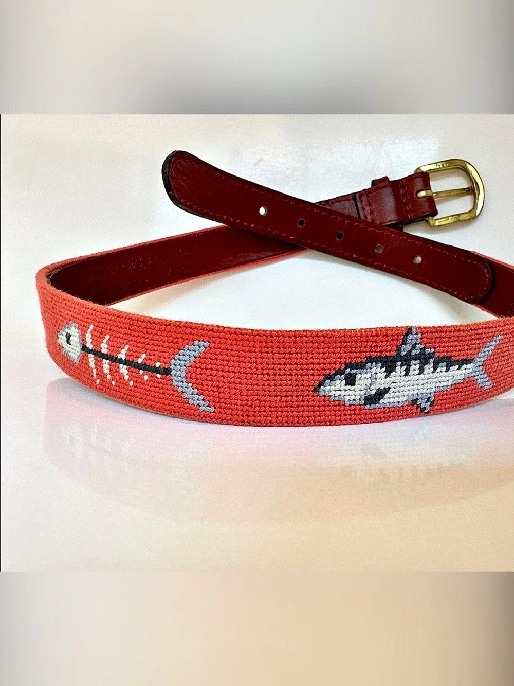 Smathers & Branson Kids Needlepoint Fish Bonefish Belt Large